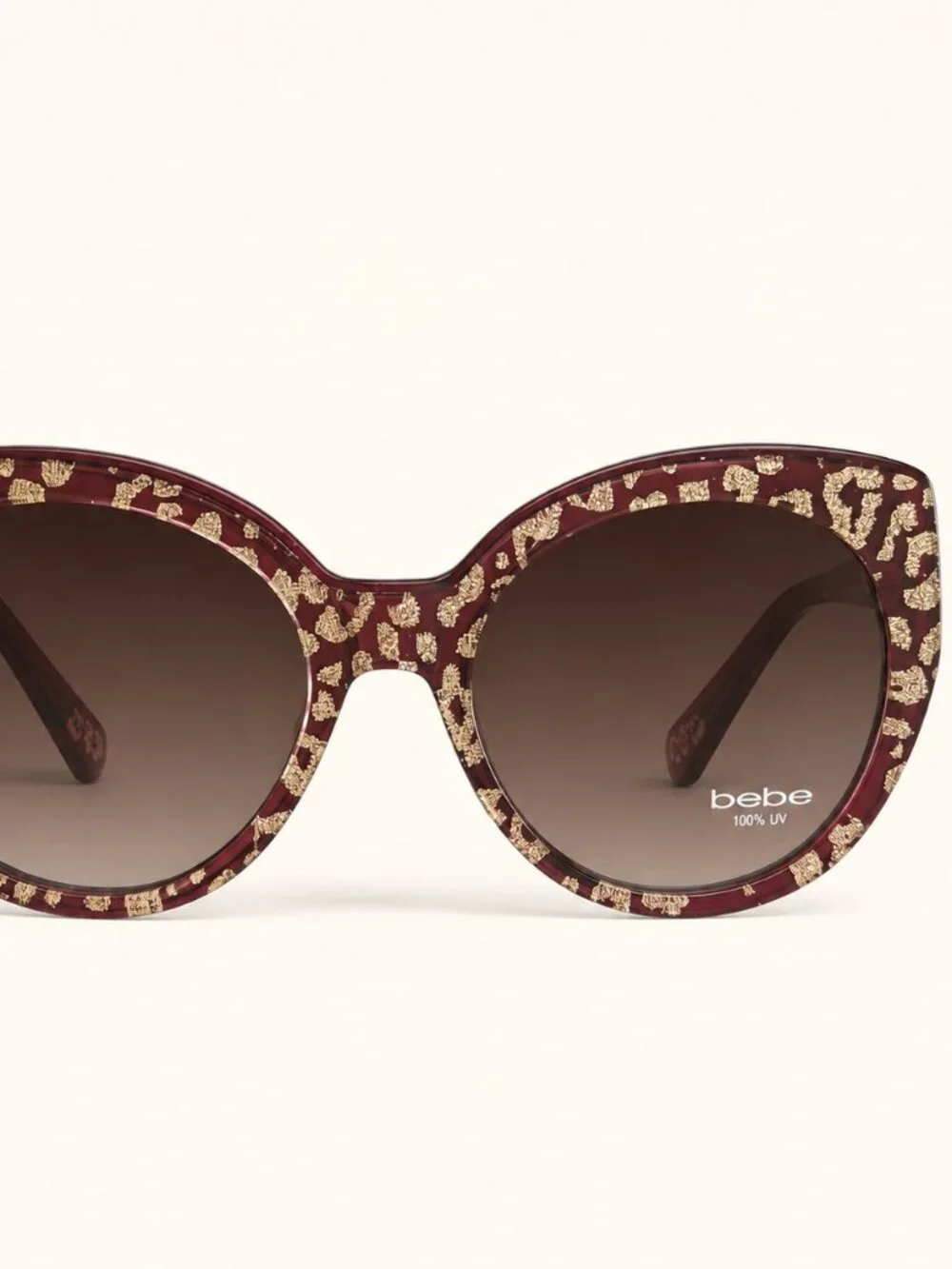 Bebe BB7231 Burgundy Animal Gold Glitter Cat-Eye Sunglasses 55-19-135